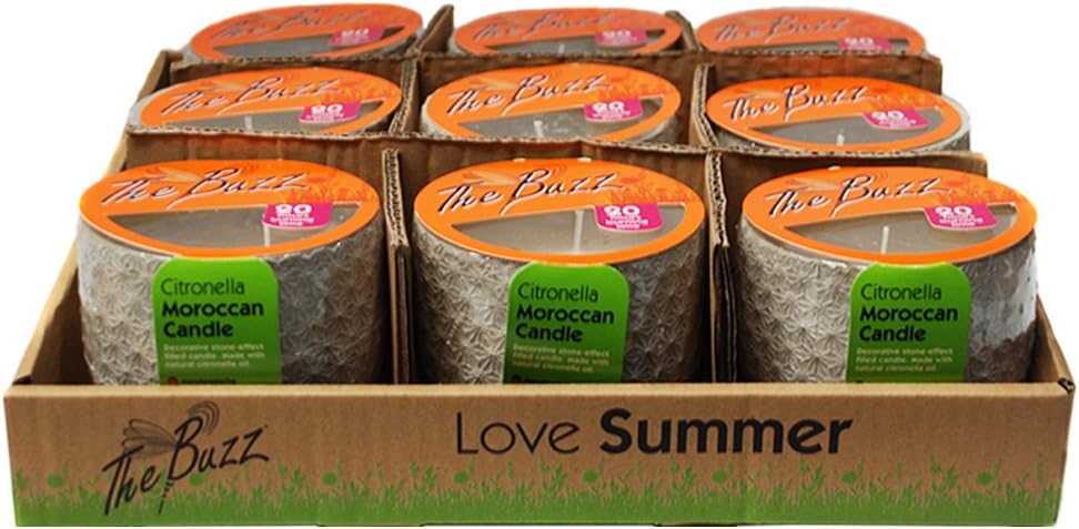 The Buzz Citronella Moroccan Candle (Decorative Stoneware Candle, 20 Hours Burn Time for Outdoor, Garden Use), Pack of 9