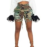 HuiSiFang Womens Camo Cargo Shorts Elastic High Waist Loose Fit Casual Shorts with Pockets