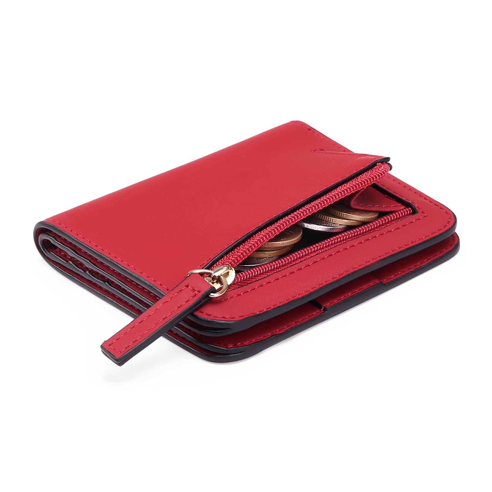 GAEKEAO Women's Wallet RFID Blocking Leather Compact Bi-fold Wallet for Woman Zipper Coin Pocket Small Ladies Purse with ID Window
