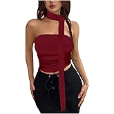 OYOANGLE Women's Strapless Top with Scarf Sleeveless Ruched Crop Tube Tops Y2K Going Out Bandeau