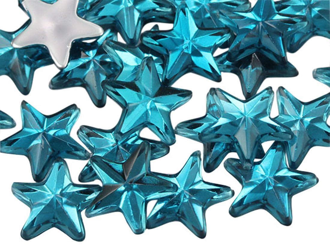 Allstarco Star Rhinestones Embelishments 15mm Flat Back Acrylic Plastic Gems for Jewelry, Crafts, Costumes, Invitations, Cosplay - 35 Pieces (Blue Aqua .QR)