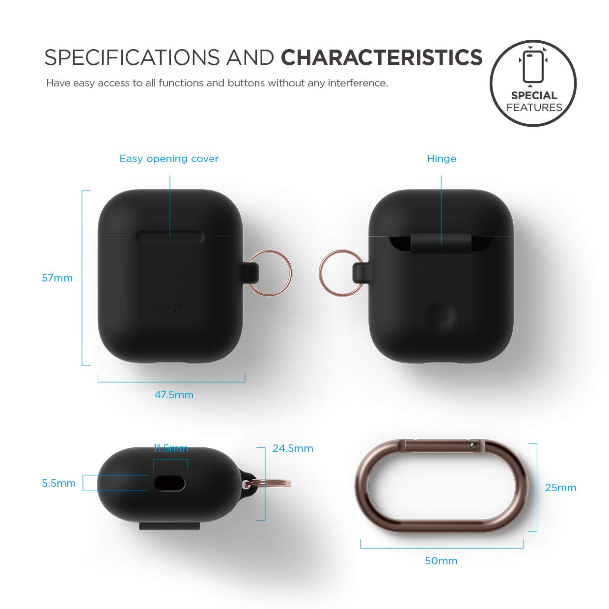 Grigio Scuro elago Custodia in Silicone da Appendere Compatiblile con Apple  AirPods 1 \u0026 2 Con Moschettone Aggiunto - LED anteriore Non Visibile Funziona  la Ricarica Wireless Elettronica farmaki.gr