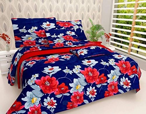 RS Home Furnishing Super Soft Glace Cotton Double Bedsheet with 2 Pillow Cover, Size- 90 X 90 Inch, Multicolor