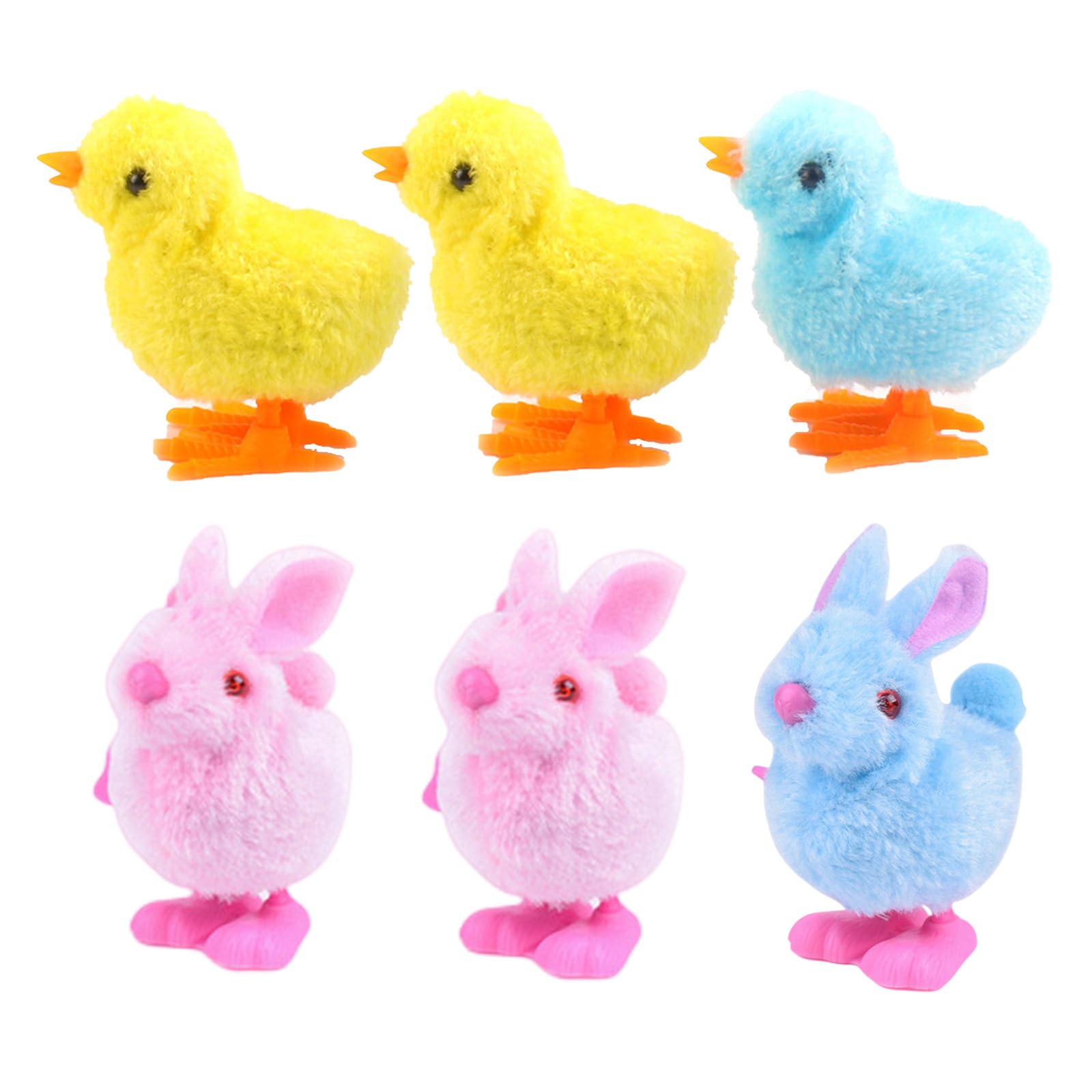 ATBEAMEN 6Pcs Easter Wind up Chick Bunny for Kids Party Game, Wind-up Rabbit Chick Easter Presents, Clockwork Jumping Chicken Bunnies Plush Toys for Egg Basket Fillers, Kids Party Gift