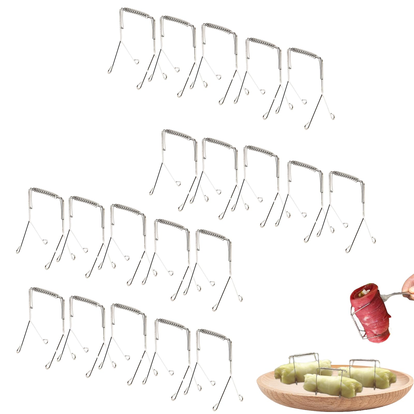 304 Stainless Steel Roulade Clipsm, reusable, For kitchen barbecue, it is more convenient to make meat rolls, 20pcs