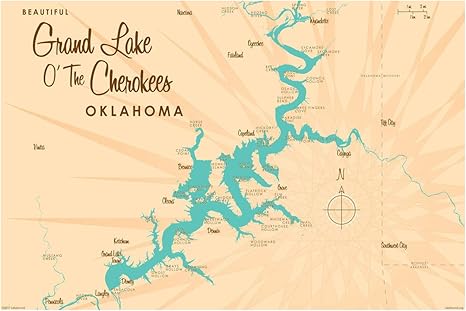 Amazon Com Grand Lake O The Cherokees Oklahoma Map Giclee Art Print Poster By Lakebound 24 X 36 Posters Prints