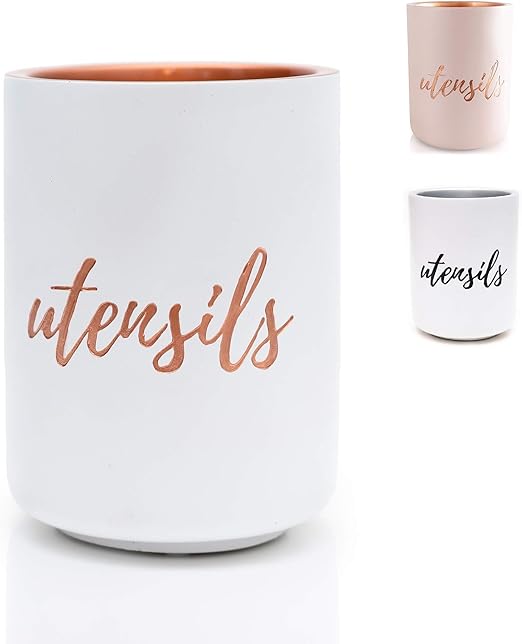 Amazon Com White And Copper Utensil Holder And Organizer Cement