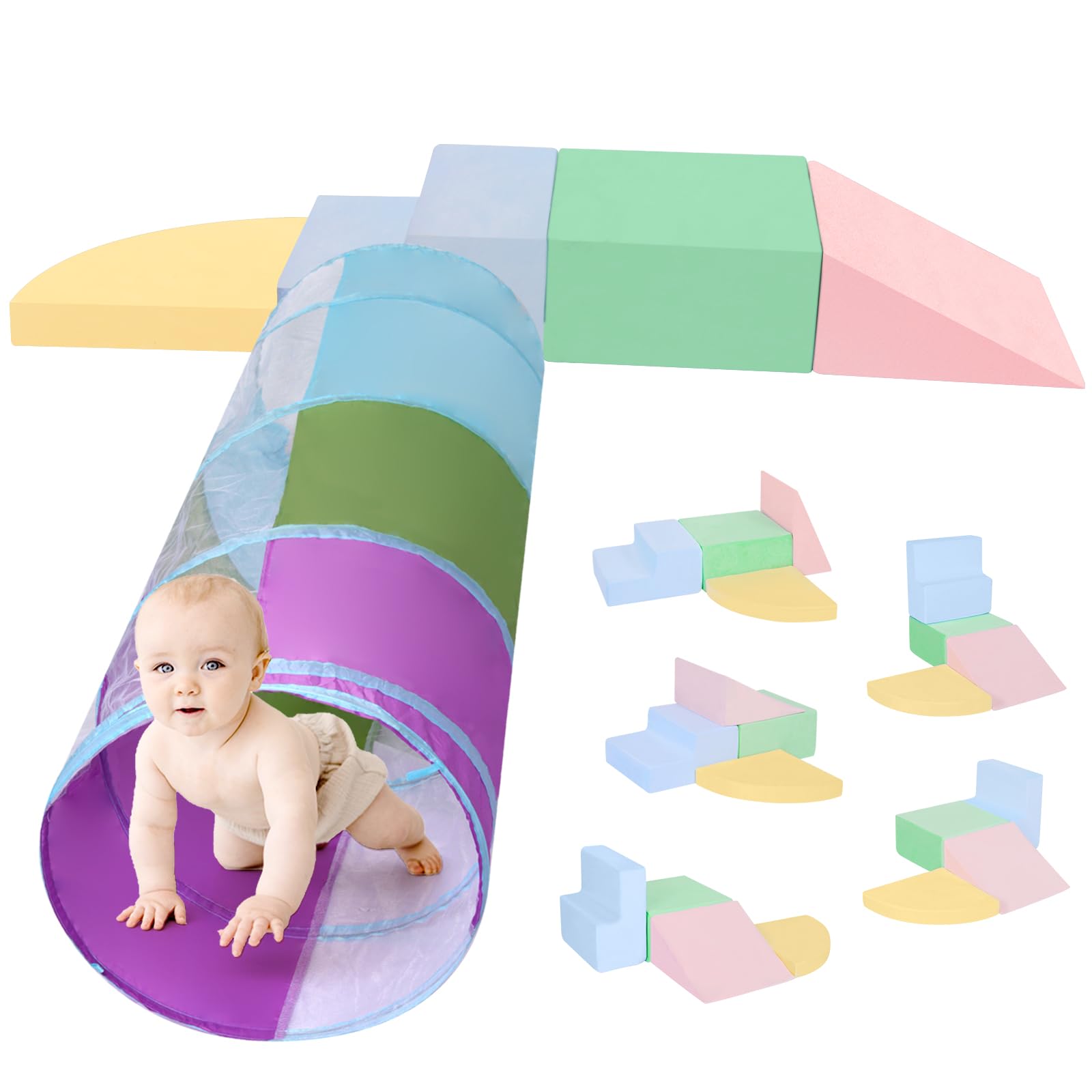 Photo 1 of Climbing Toys for Toddlers 1-3 Inside, Foam Baby Climbing Blocks for Toddlers, 4-Piece Soft Play Climbing Blocks, Indoor Climb Crawl Activity Play Set, Birthday Gift (Pink/Green+Crawl Through Tunnel)