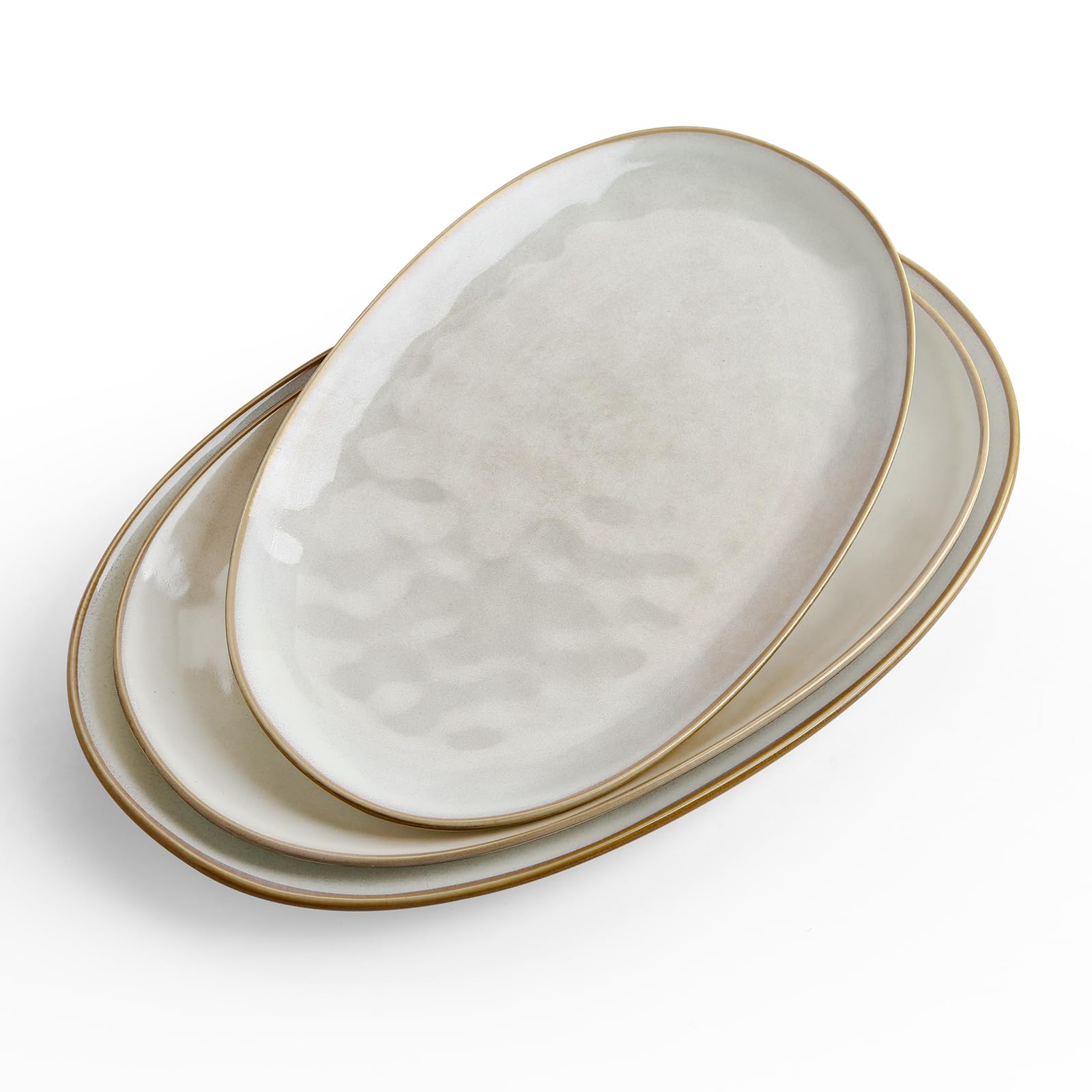 Photo 1 of famiware Serving Platter, Oval 15.59/14.3/12.9 inch Serving Dishes for Entertaining, Serving Bowls, Microwave Safe, Stonware Serving Trays for Party, Turkey, Cheese, Ocean Series, Cappuccino White