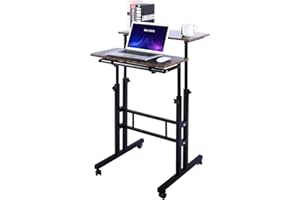 AIZ Mobile Standing Desk, Adjustable Computer Desk Rolling Laptop Cart on Wheels Home Office Computer Workstation, Portable Laptop Stand for Small Spaces Tall Table for Standing or Sitting, by