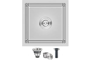 MENATT 15 x 15 Inch Undermount Bar Sink, Single Bowl Handmade Stainless Steel Small Kitchen Bar Sink, 15" x 15" x 8"