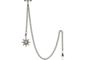 TREEWETO Men's Albert Chain Pocket Watch Curb Link Key Chain 2 Hooks with Antique Rudder Pendant Design Charm Fob T Bar