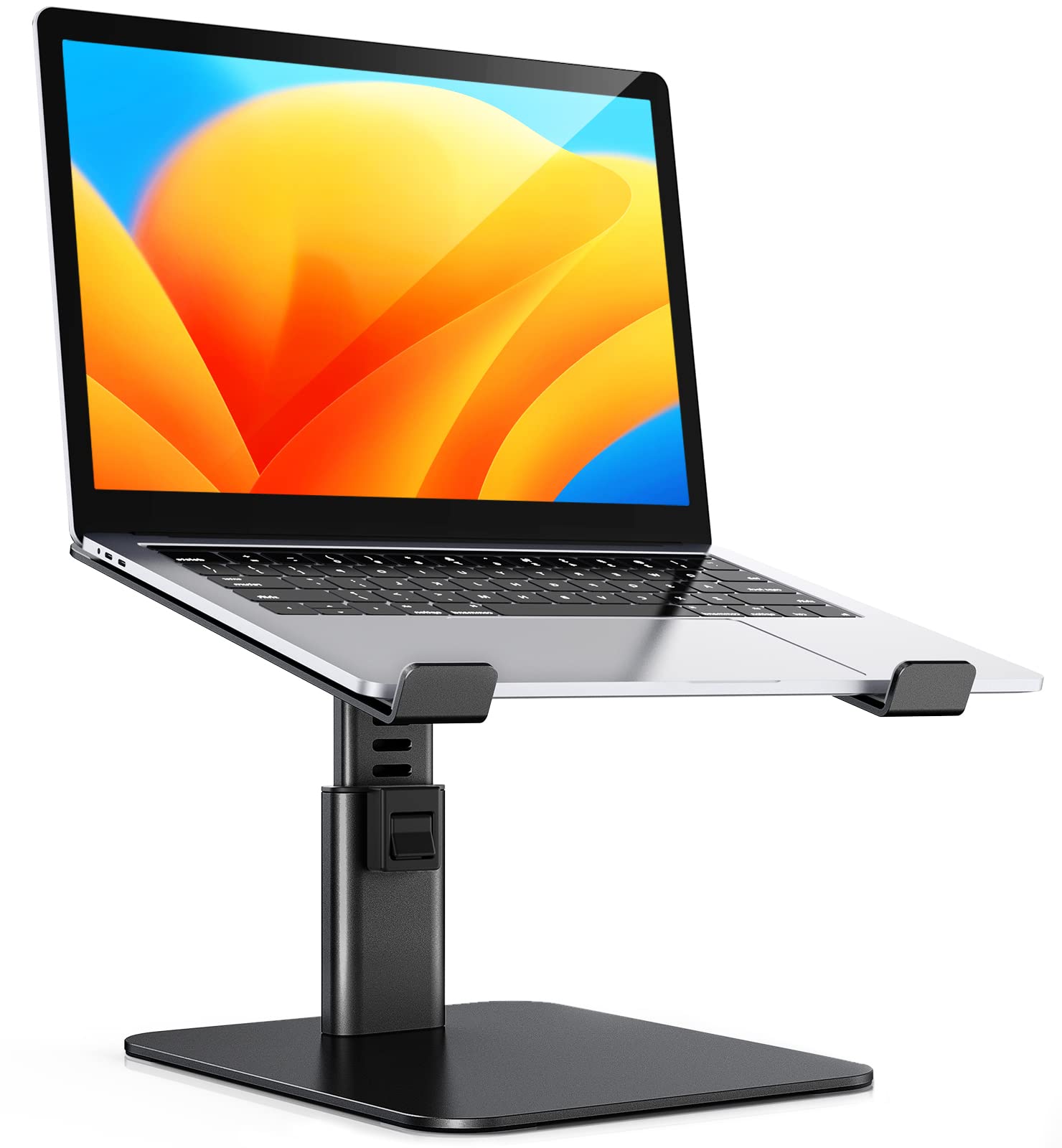 Babacom Laptop Stand for Desk, 8 Adjustable Height Aluminum Laptop Riser, Ergonomic Computer Stand Sit to Stands Desktop Book Stands Compatible with MacBook, Air, Pro and More 10"-16" Notebooks-Black
