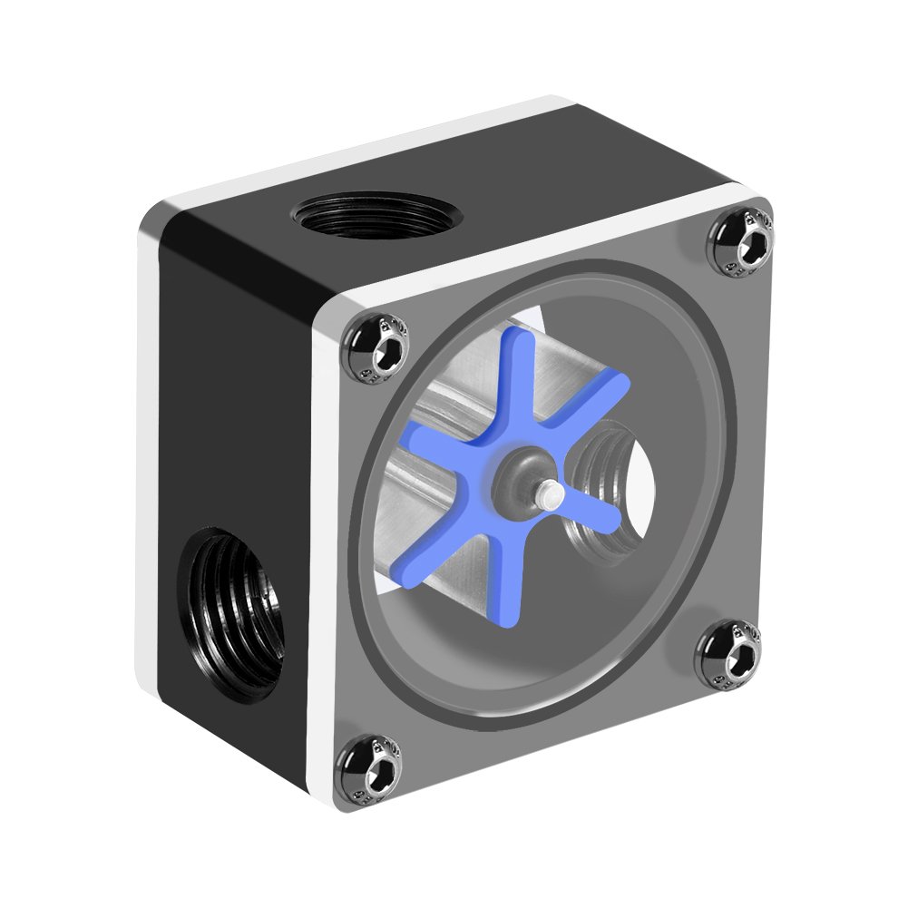 Goshyda Flow Meter Indicator for PC Water Cooling System G1/4 Thread, 6 Impeller 3 Ways Flow Meter