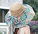 Elufly Flower Summer Large Wide Sun Beach Hat for Women Hand Woven Straw Hat (Coffee)