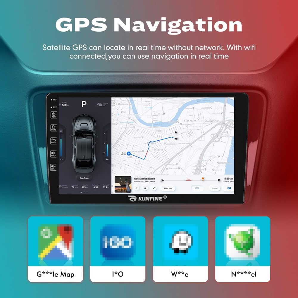 Kunfine CarPlay Android Auto Navigation Stereo GPS Radio Reverse Camera Display 9