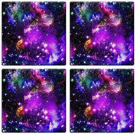 CARIBOU Absorbent SQUARE Ceramic Stone Coasters 4pcs Set, Mug Coffee Cup Place Mat Home Coasters for Hot & Cold Drinks, Purple Marvel Nebula Galaxy