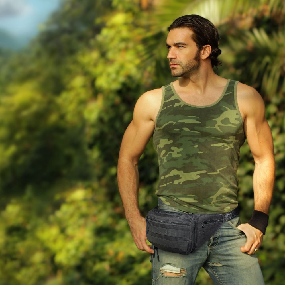 Patriot Pack Tactical Pistol Pack for Concealed Carry. This Black Nylon Light Weight Fanny Pack for Guns has a Compartment with Adjustable Holster for Compact and Subcompact Pistols.