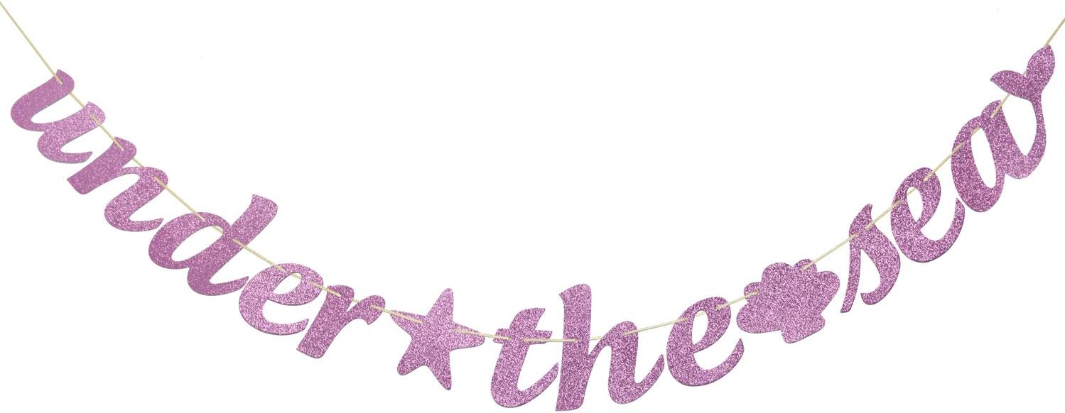 Under the Sea Glitter Banner, Mermaid Party Decorations Birthday, Baby Shower, Anniversary Party Photo Props(Pink)