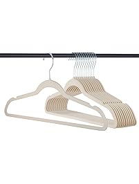 Premium Velvet Hangers Heavy duty - 50 Pack Clothes Hangers - Non slip IVORY Suit hangers - Clothes Hanger Hook swivel 360 - Ultra Thin