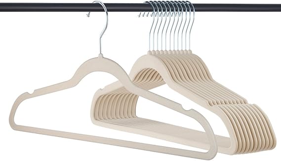 Home-it 319 Premium Velvet Heavy duty-50 Pack Non Slip Ivory Suit Clothes Hanger Hook Swivel 360-Ultra Thin