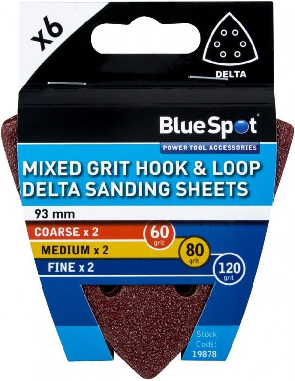 Blue Spot Tools 19878 6 Pack 93MM Mixed Grit Delta Sanding Sheets, Brown