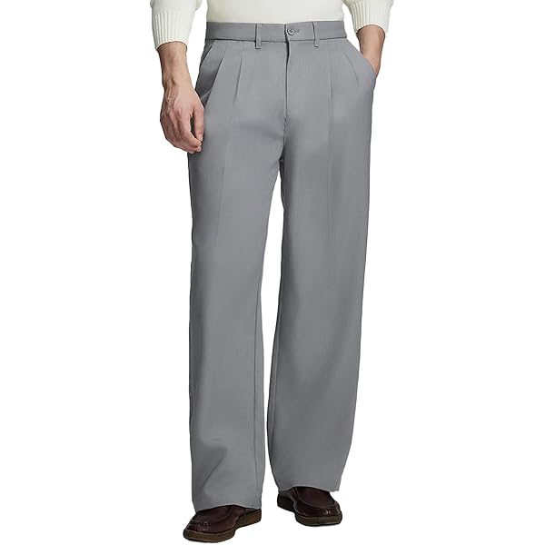 Susclude Baggy Dress Pants Men Pleated Wide Leg Trousers Casual