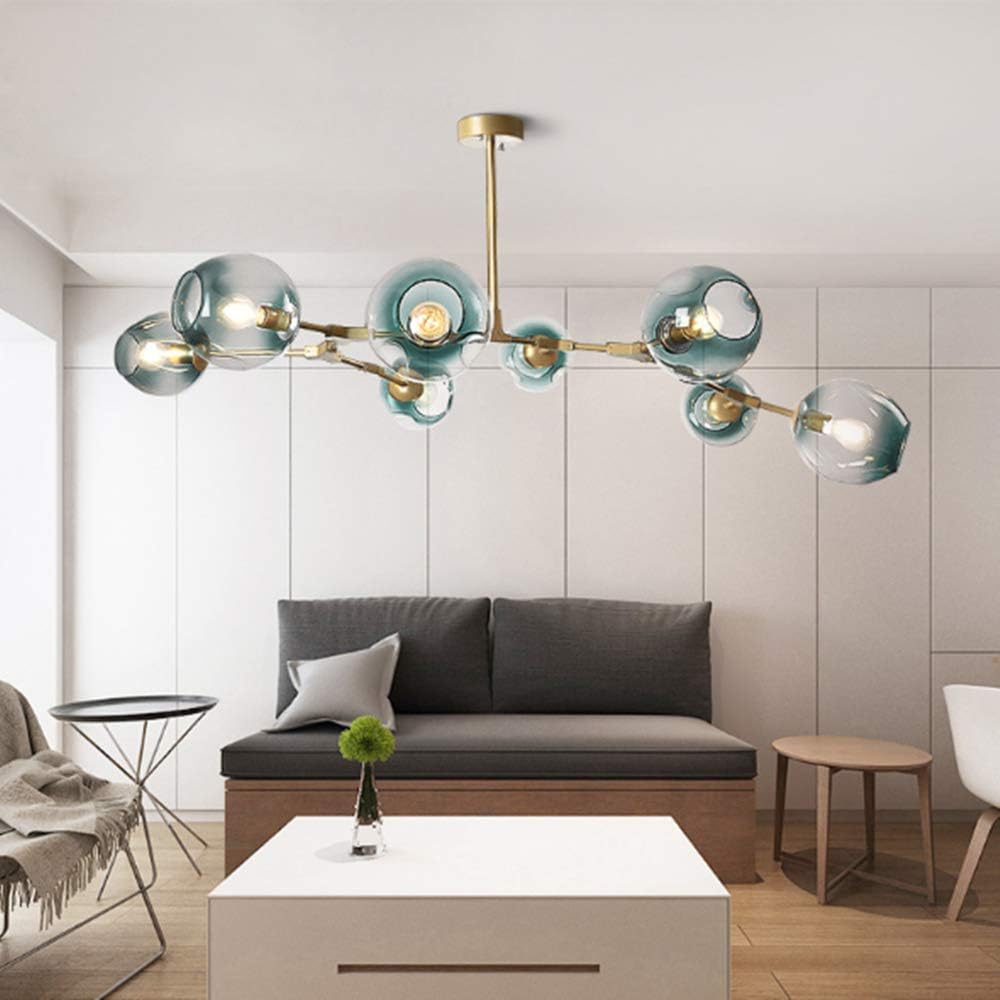 Modern Molecular Chandelier, 8 Light Adjustable Downrod Modern Glass Shade Magic Bean Chandelier for Kitchen Dining Room Living Room, Creative Chandelier Light Fixture E26 Socket: Home Improvement
