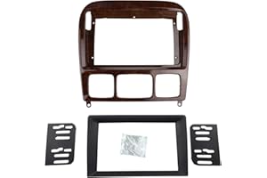 DKMUS Double Din and 9 Inches Radio Dash Kit Compatible with Mercedes Benz S Class W220 1998-2005 Stereo Installation Mount Trim Bezel (Wooden Color)