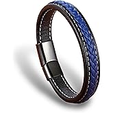 Leather Braided Bracelet with Stainless Steel Magnetic Clasp. Leather Wristband Leather Bangle Cuff Bracelet. BALOOLA for MEN. Handmade Jewelry