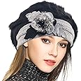 VECRY Lady French Beret 100% Wool Beret Floral Dress Beanie Winter Hat