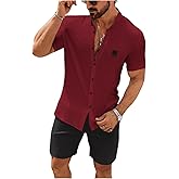 SOLY HUX Men's Casual Tracksuit Button Down Shirt and Drawstring Waist Short Sets Summer 2 Piece Outfits