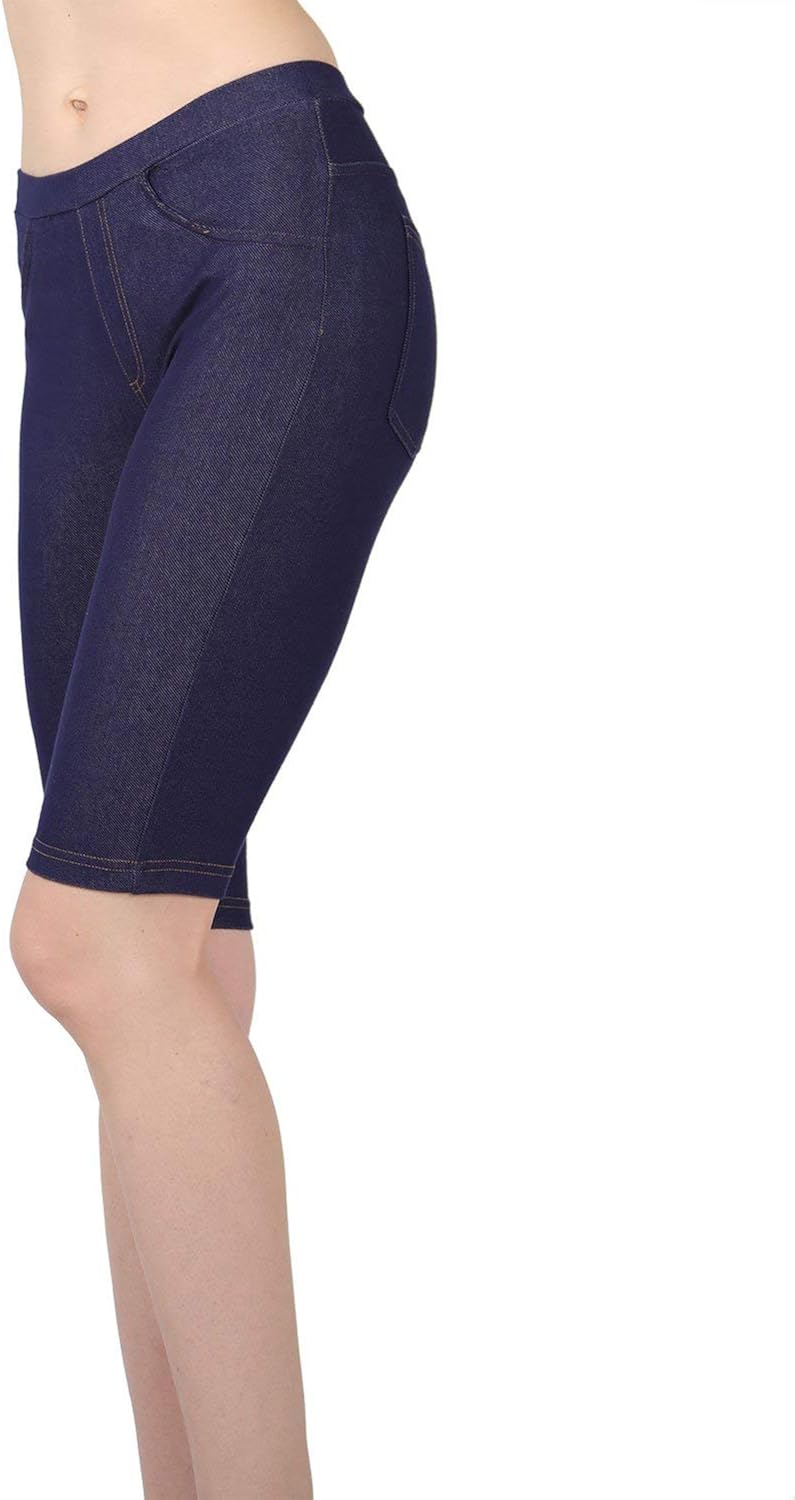 blue jean biker shorts