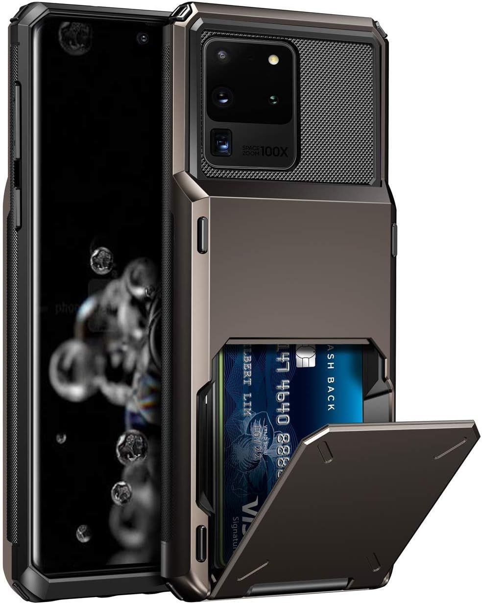 ELOVEN Case for Galaxy S20 Ultra Case Wallet with Card Holder Card Slot Credit Card Protective Cases Shock Absorption Anti Slip Rugged Bumper Protection Hard PC Cover for Galaxy S20 Ultra, Gun Metal