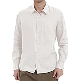 Isle Bay Linens Men's 100% Linen Shirts Casual Long Sleeve Button-Down Lightweight Shirts with Pockets