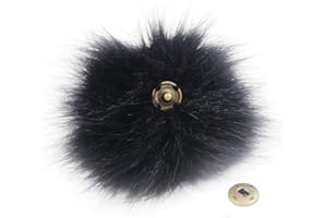 Furling 12pcs Fluffy Faux Fox Fur Pompoms with Press Button for Knitting Hats Scarves Accessories 4.3in (Black)