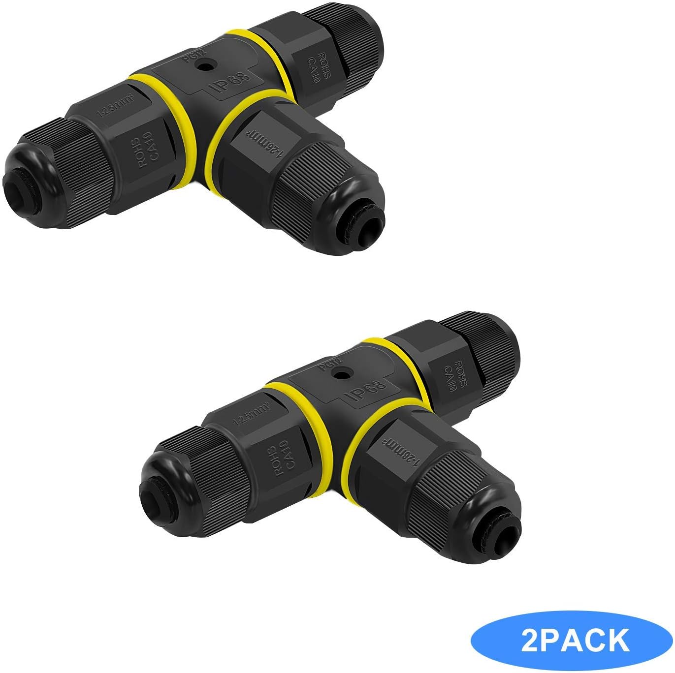 Waterproof Electrical external Junction Box Cable Connector 3 Channel 3Pin IP68 Bushing ∅ 4-8 mm,outdoor connector，Cable sleeve 2 Pack (Black)