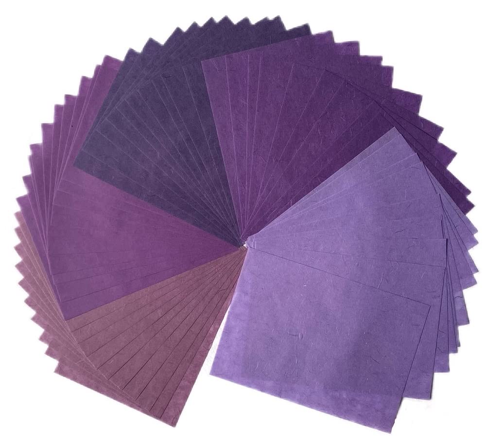 50 Sheets A4 Natural Fiber Mulberry Tree Mulberry Paper Sheets Art Tissue Washi Paper Design Craft Art Origami Suppliers Card Making DIY Crafts (Purple Tone, A4)