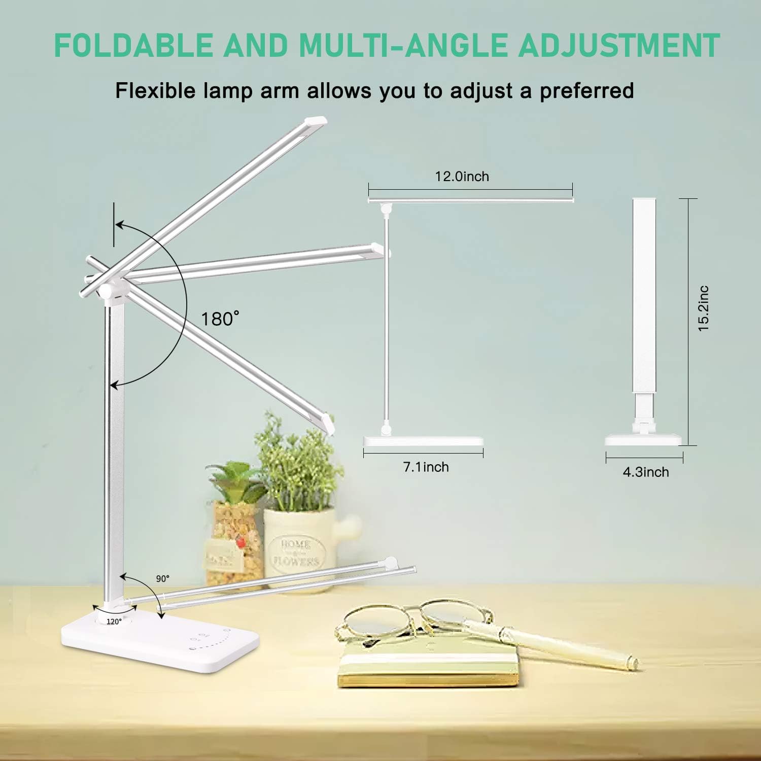 LED Desk Lamp - YIIMER Rechargeable Office Desk Lamp with USB Charging Port, Eye-Caring Table Lamp with 5 Color Modes and 5 Brightness Levels, Touch/Timer/Memory Function Light for Reading, Working: Home Improvement