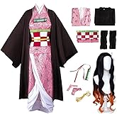 Buyoem Anime Cosplay Costume Kimono for Adult Robe Halloween Outfit With Props Wig