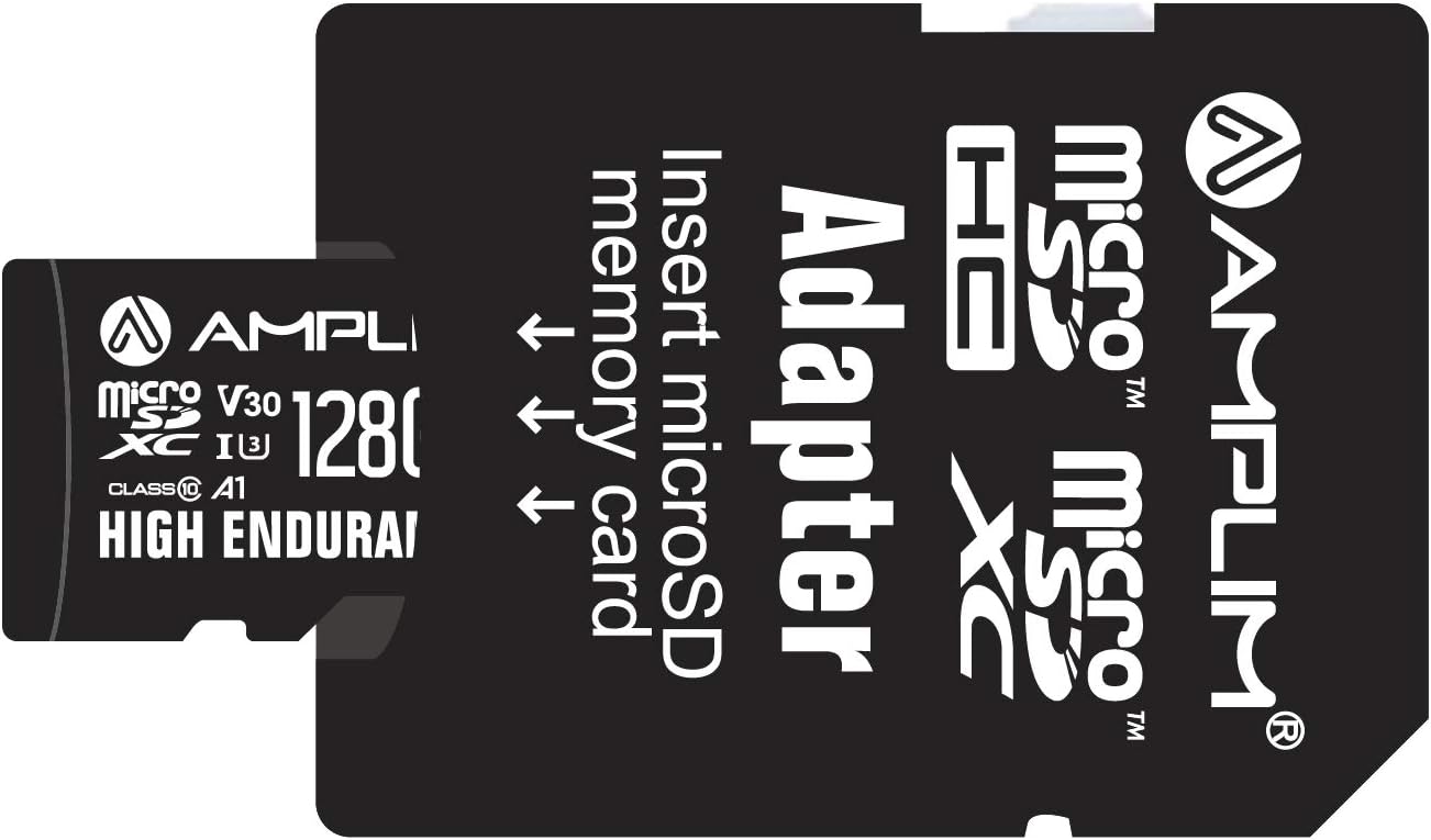 Amplim High Endurance 128GB MicroSDXC Card for Video Monitoring Cameras - Dash Cam, Body Cam, Surveillance Cam, Home Security Cam, Drone, Action Camera. U3, V30, A1, 4K UHD, Micro SD TF with Adapter: Computers & Accessories