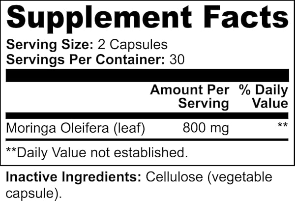 MORINGA POWDER CAPSULES – 800MG OF PURE NUTRIENT-RICH MORINGA POWDER – A NATURAL GREEN ANTIOXIDANT SUPERFOOD – RICH IN ESSENTIAL VITAMINS & AMINO ACIDS FOR OVERALL WELLNESS