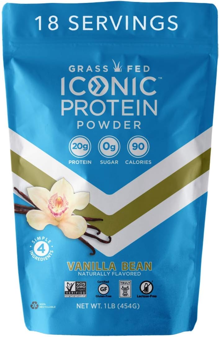 Amazon Com Iconic Protein Powder Vanilla Bean 1 Lb 18 Servings Sugar Free Low Carb Protein Shake 20g Grass Fed Whey Protein Casein Protein Lactose Free Gluten Free Kosher