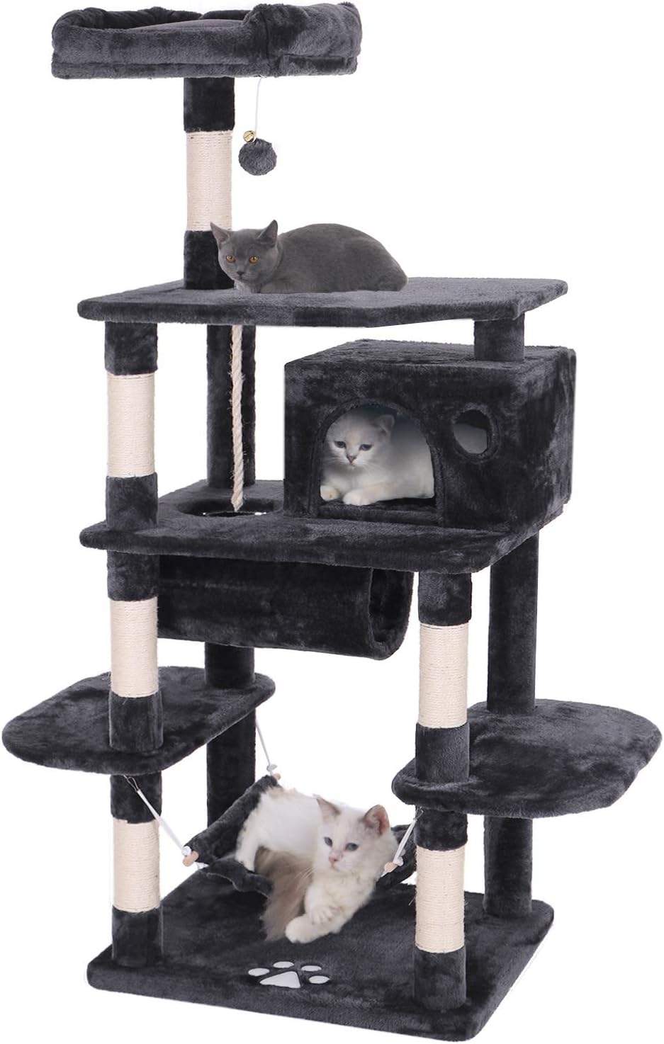 BEWISHOME Cat Tree Condo Furniture Kitten Activity Tower Pet Kitty Play House Playground with Sisal Scratching Posts Perch Hammock Tunnel Grey MMJ02H : Pet Supplies