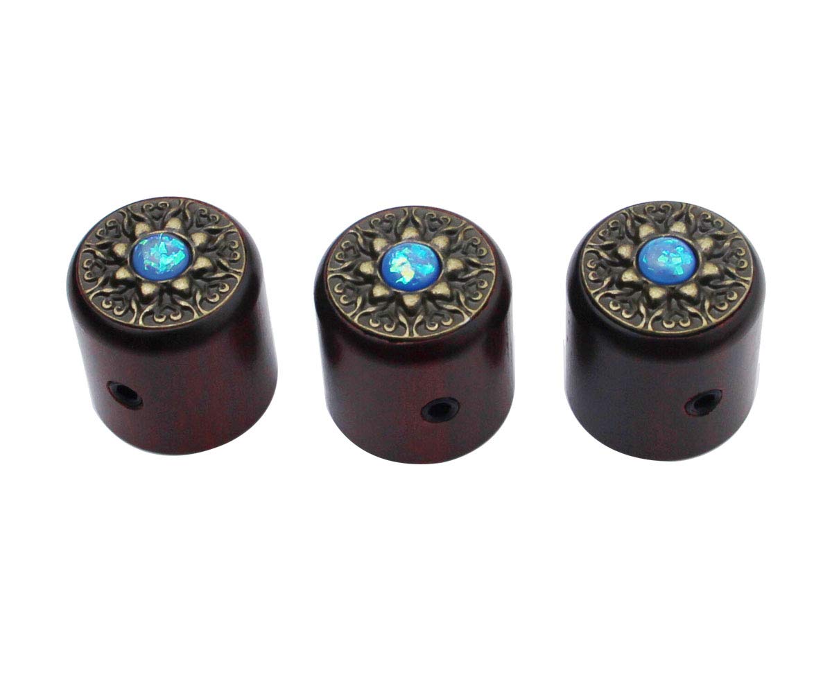 Guyker 3Pcs Red Sandalwood Potentiometer Control Knobs Dia. 6mm (0.24") Shaft Pots - Rotary Volume Tone Knob Replacement Part for Electric Guitar or Precision Bass - CNC Machined, WK002