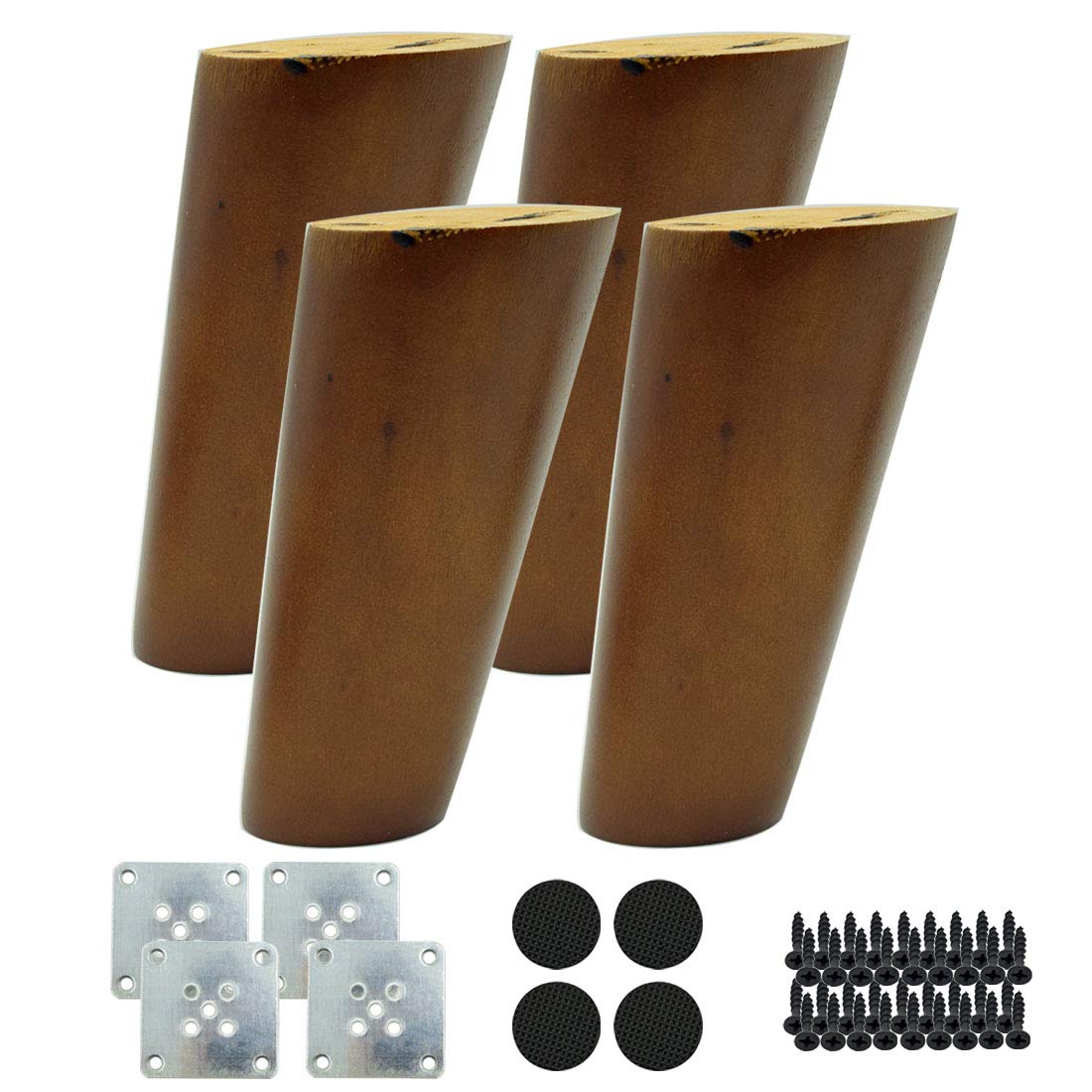 Hxchen 4Pcs 120mm Vertical Height Wood Sofa Legs Walnut Finished Furniture Feet Replacement Legs Universal for Coffee Table IKEA Buffets Bed Sideboards Cupboard Dresser Oblique Foot Walnut Color