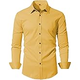 UESAN Men's Wrinkle-Free Dress Shirts Long Sleeve Button Down Shirt Regular Fit Casual Wedding Silky Sheen Looking Shirt