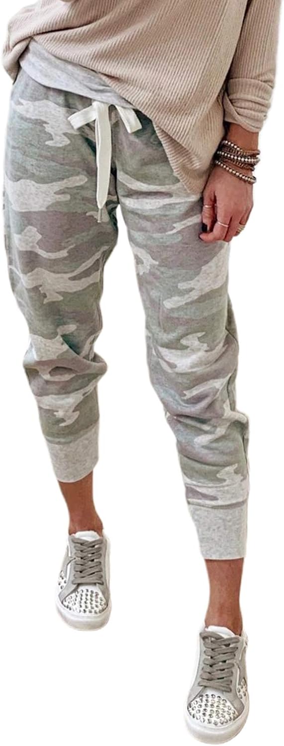 Dokotoo Womens Fashion Casual Drawstring Elastic Waist Cotton Jogging Jogger Pants with Pockets: Clothing