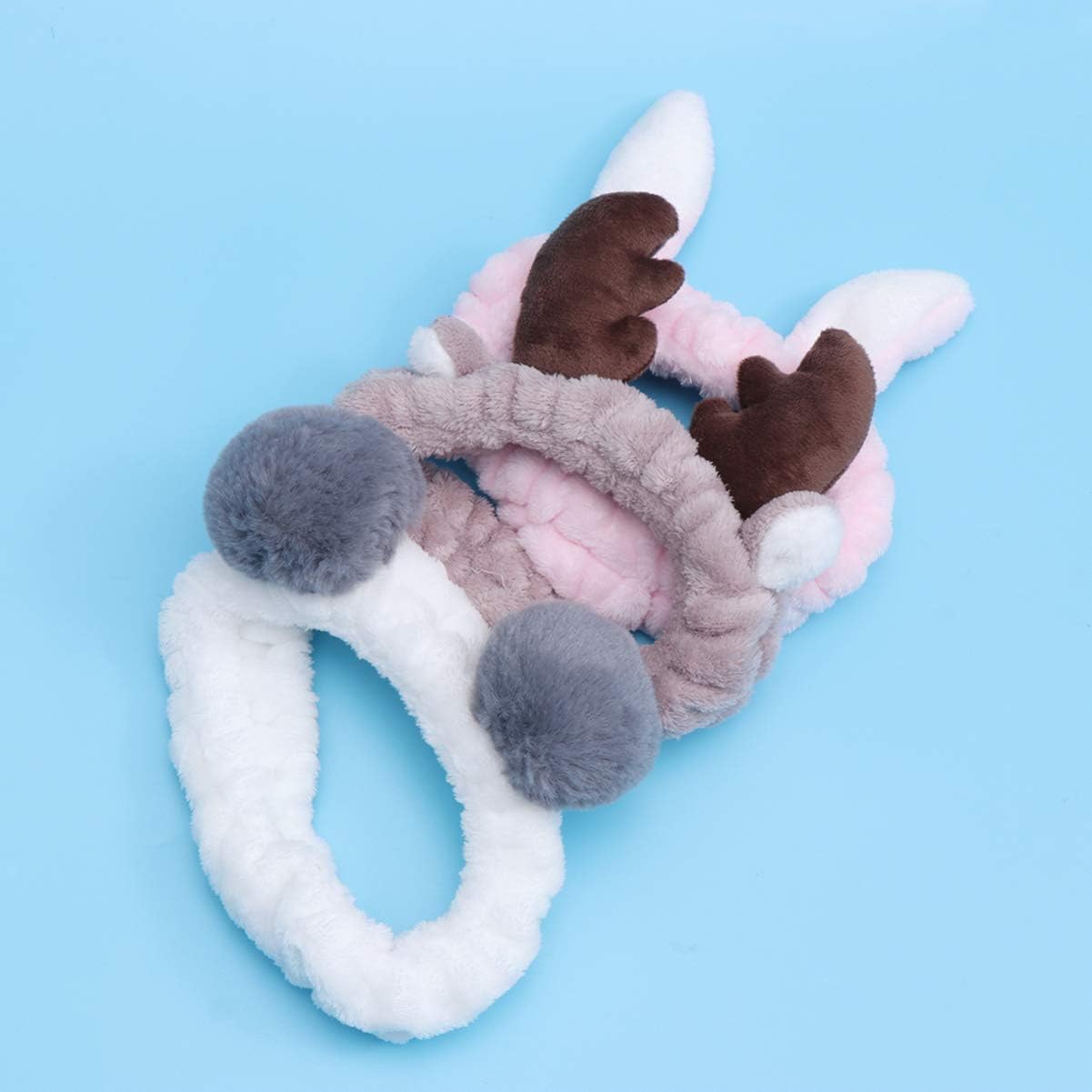 Lurrose 3PCS Cute Animal Ears Headbands Elastic Washing Face Headband Fluffy Rabbit Bear Elk Head Wrap for Girls Woman - Image 5