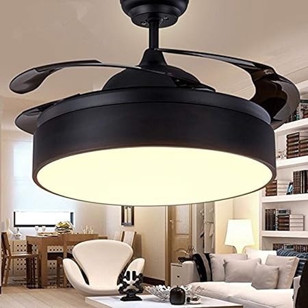 Tiptonlight Black Retractable Ceiling Fan 42 Inch With Remote